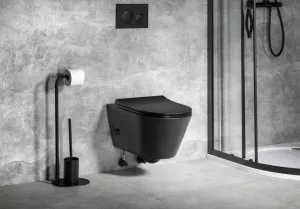 SAPHO - AVVA CLEANWASH závesná WC misa, Rimless, integrovaná batéria a bidetová spŕška 35,5x53cm, čierna matná 100315-110