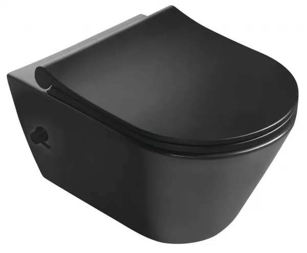 SAPHO - AVVA CLEANWASH závesná WC misa, Rimless, integrovaná batéria a bidetová spŕška 35,5x53cm, čierna matná 100315-110