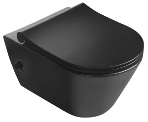 SAPHO - AVVA CLEANWASH závesná WC misa, Rimless, integrovaná batéria a bidetová spŕška 35,5x53cm, čierna matná 100315-110