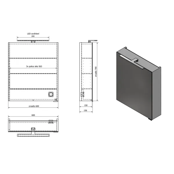 SAPHO - MIRRÓ galérka s LED osvetlením, 60x70x16cm, ľavá/pravá, biela MC060-0030
