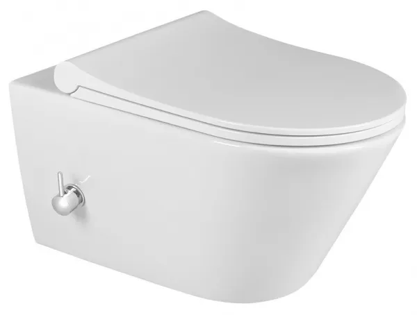 SAPHO - AVVA CLEANWASH závesná WC misa, Rimless, integrovaná batéria a bidetová sprška 35,5x53cm, biela 100315
