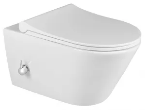 SAPHO - AVVA CLEANWASH závesná WC misa, Rimless, integrovaná batéria a bidetová sprška 35,5x53cm, biela 100315