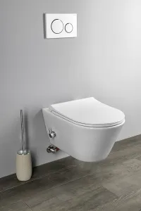 SAPHO - AVVA CLEANWASH závesná WC misa, Rimless, integrovaná batéria a bidetová sprška 35,5x53cm, biela 100315