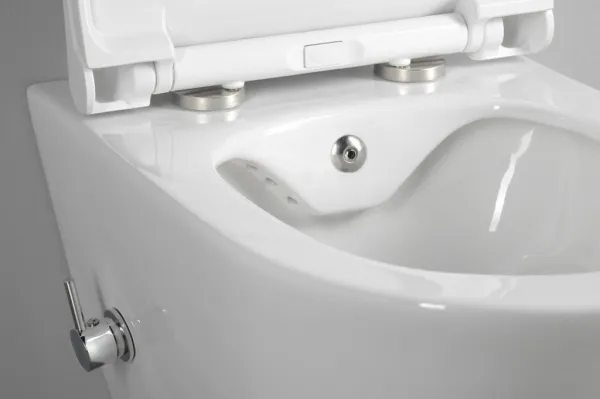 SAPHO - AVVA CLEANWASH závesná WC misa, Rimless, integrovaná batéria a bidetová sprška 35,5x53cm, biela 100315