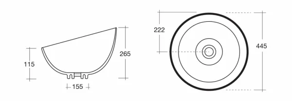 DOME OBLIQUO keramické umývadlo 44,5x26,5 (11,5) x44,5 cm, na dosku, bez prepadu WH031