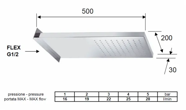 Hlavová sprcha, 500x200x30mm, leštená nerez DP562