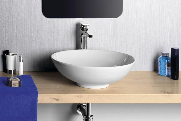 DIMP keramické umývadlo, priemer 46 cm, na dosku, bez prepadu WH060