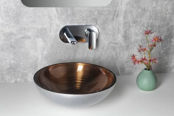 SAPHO - MURANO WENGE sklenené umývadlo na dosku, priemer 40cm, meď/strieborná AL5318-66