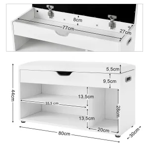 SONGMICS Botník so sedadlom a úložným priestorom biely 80x44 cm