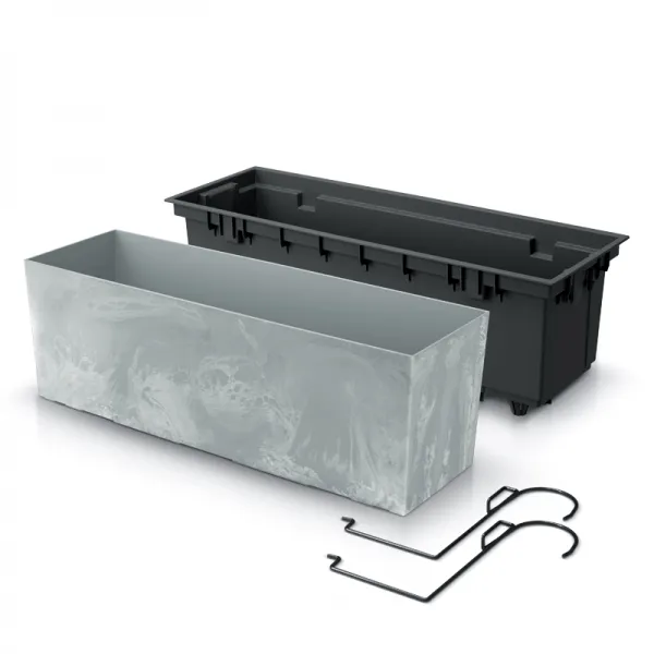 Prosperplast Truhlík s háčikmi Efect betón, varianta 58 cm