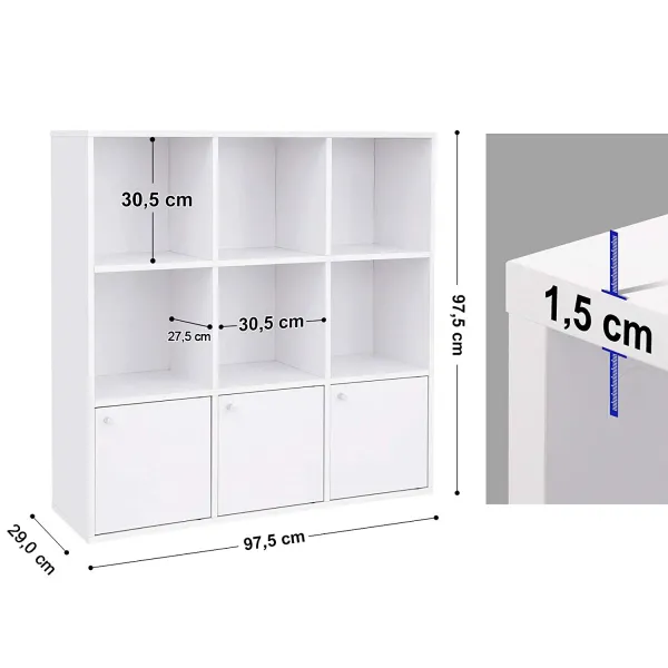 SONGMICS Knižnica s dvierkami LBC33WT, biela