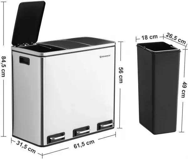 SONGMICS Odpadkový kôš 3x18 L (54 L) strieborný
