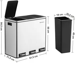 SONGMICS Odpadkový kôš 3x18 L (54 L) strieborný