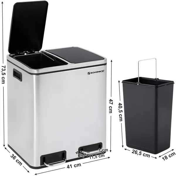 SONGMICS Odpadkový kôš Rubax 2 x 15 L strieborno-čierny