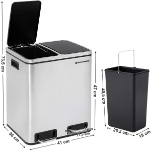 SONGMICS Odpadkový kôš Rubax 2 x 15 L strieborno-čierny