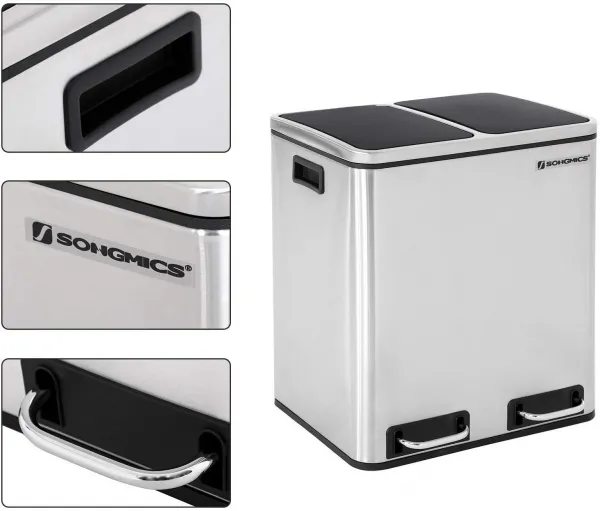 SONGMICS Odpadkový kôš Rubax 2 x 15 L strieborno-čierny