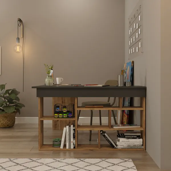 Hanah Home Písací stôl Akon čierna/borovica