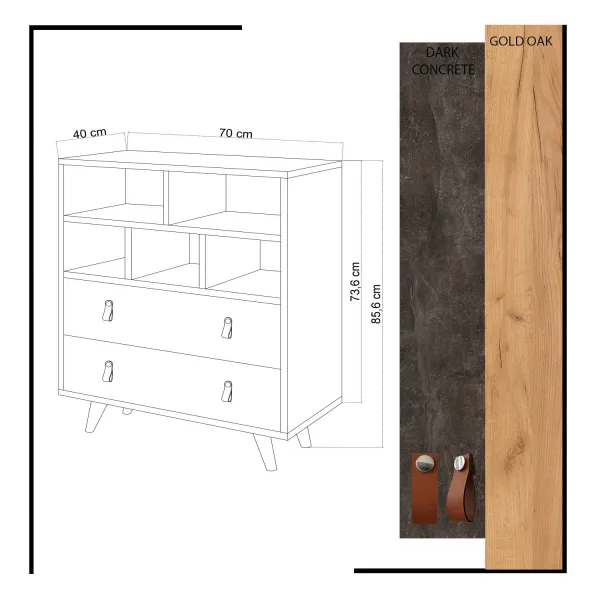 Hanah Home Komoda Pagina VI 70 cm dub craft zlatý/tmavý beton