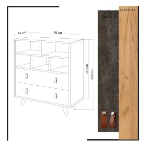 Hanah Home Komoda Pagina VI 70 cm dub craft zlatý/tmavý beton