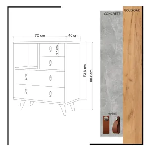 Hanah Home Komoda Pagina IV 70 cm dub craft zlatý/beton