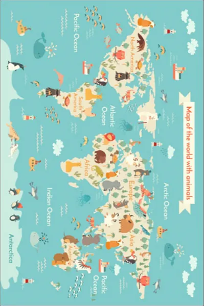 Conceptum Hypnose Detský koberček Mapa zvieracieho sveta 80x150 cm modrý