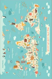 Conceptum Hypnose Detský koberček Mapa zvieracieho sveta 80x150 cm modrý