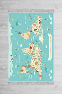 Conceptum Hypnose Detský koberček Mapa zvieracieho sveta 80x150 cm modrý