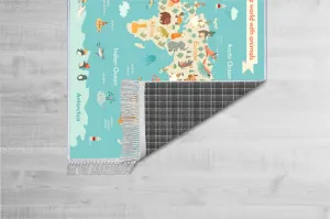 Conceptum Hypnose Detský koberček Mapa zvieracieho sveta 80x150 cm modrý