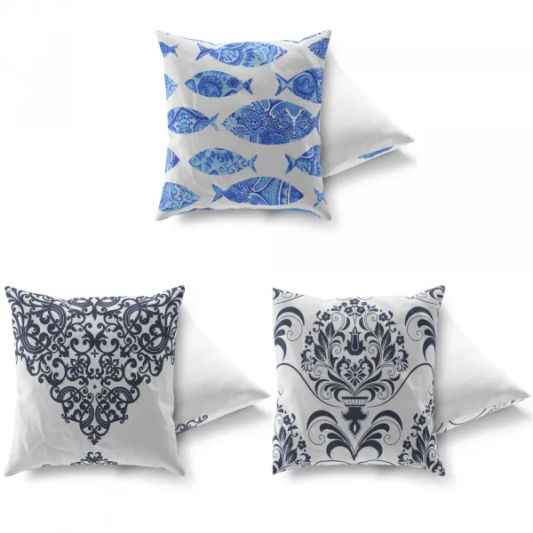 Hanah Home Sada vzorovaných polštářů VAPO 3 ks 43x43 cm bílé/modré