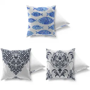 Hanah Home Sada vzorovaných polštářů VAPO 3 ks 43x43 cm bílé/modré