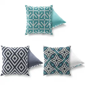 Hanah Home Sada vzorovaných polštářů VAPO 3 ks 43x43 cm tyrkysová/modrá/bílá