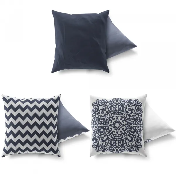 Hanah Home Sada vzorovaných polštářů VAPO 3 ks 43x43 cm modré/bílé