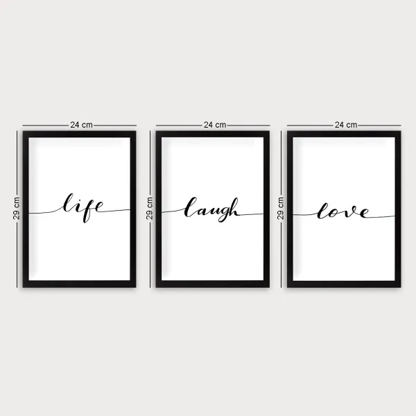 Hanah Home Sasa obrazov Life Laugh Love 3 ks 24x29 cm