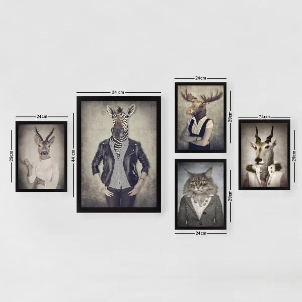 Hanah Home Sasa obrazov Animal Heads 5 ks