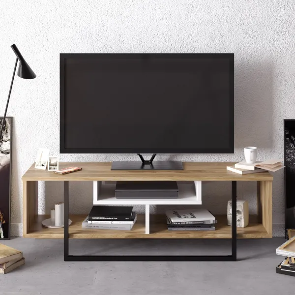 Kalune Design TV stolek ASAL 120 cm dub/bílý/černý