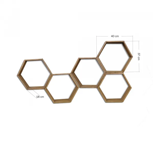 Kalune Design Sada 5 nástěnných polic HEX ořech