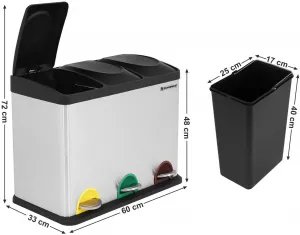 SONGMICS Odpadkový kôš 3x15 L strieborný