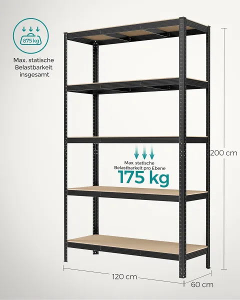 SONGMICS Policový regál Collin 200 cm čierny