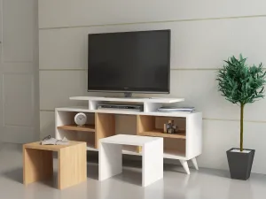 Kalune Design TV stolek KUTAY se stolky 120 cm bílý/teak