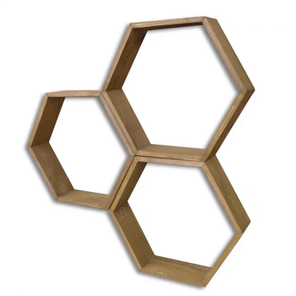 Kalune Design Sada 3 nástěnných polic HEX ořech