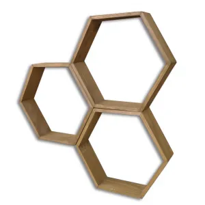 Kalune Design Sada 3 nástěnných polic HEX ořech