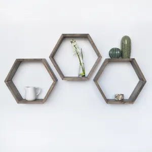 Kalune Design Sada 3 nástěnných polic HEX ořech