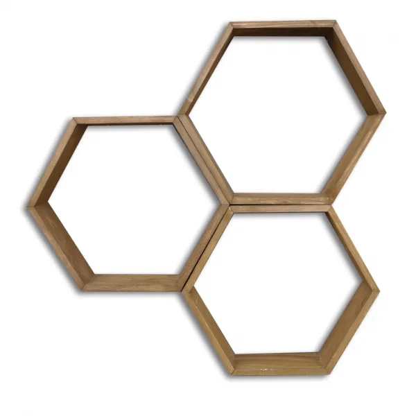 Kalune Design Sada 3 nástěnných polic HEX ořech