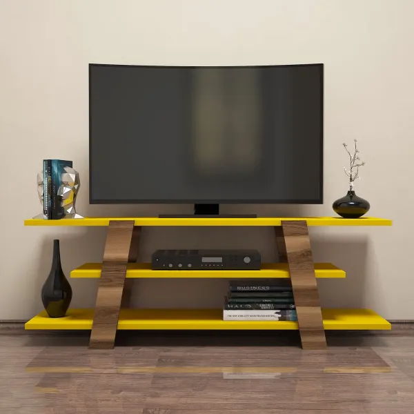 Kalune Design TV stolek FLOWER 120 cm žlutý/ořech