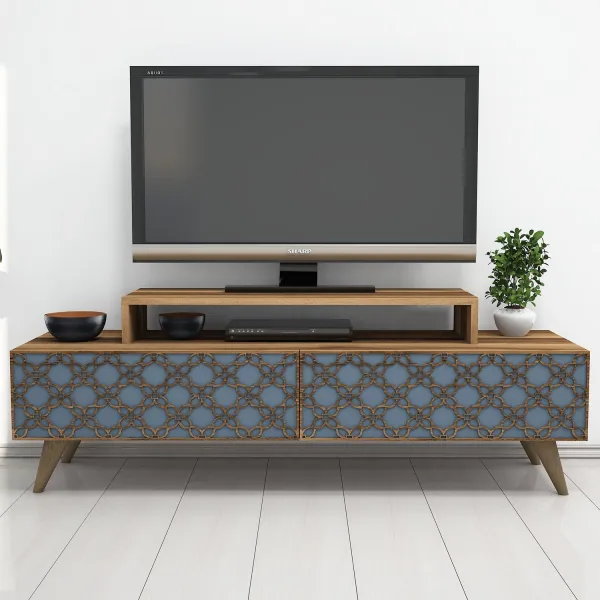 Kalune Design TV stolek CITY 140 cm ořech/modrý