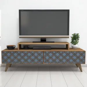 Kalune Design TV stolek CITY 140 cm ořech/modrý