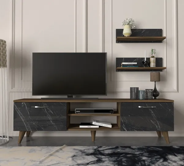 Kalune Design Obývací stěna AYDEN 150 cm ořech/mramor