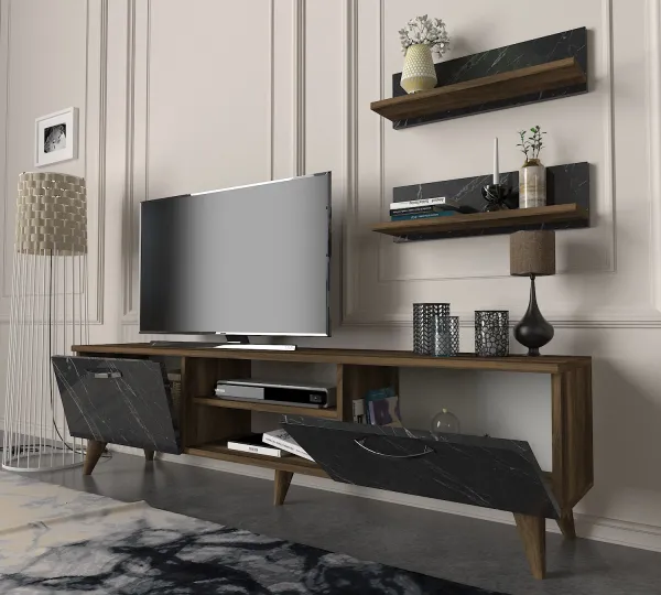 Kalune Design Obývací stěna AYDEN 150 cm ořech/mramor