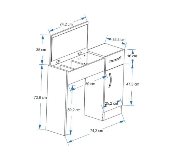 Kalune Design Toaletný stolík INCI 74 cm biely