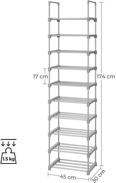 SONGMICS Policový botník Vratula 174 cm sivý